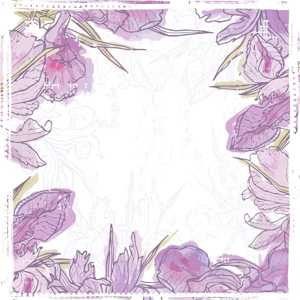 Hand getrokken retro aquarel iris Bloemenlijst — Stockvector