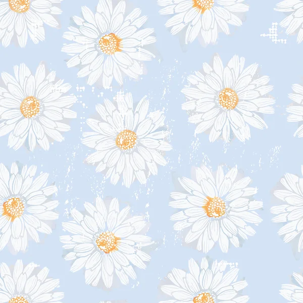 Eenvoudige daisy bloemen naadloze patroon in naïeve stijl — Stockvector