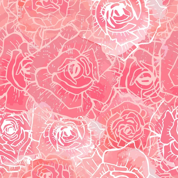 Watercolor roses vector seamless pattern. — Stock Vector