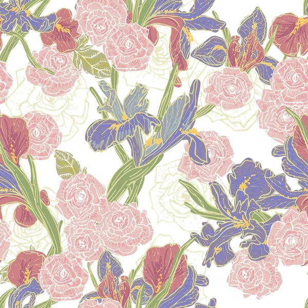 Handgezeichnete Frühling florale nahtlose Muster — Stockvektor