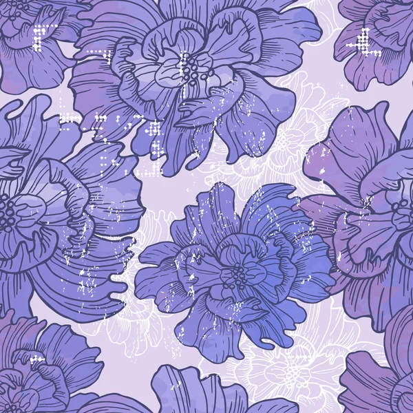 Hand getrokken violette bloemen naadloze patroon — Stockvector