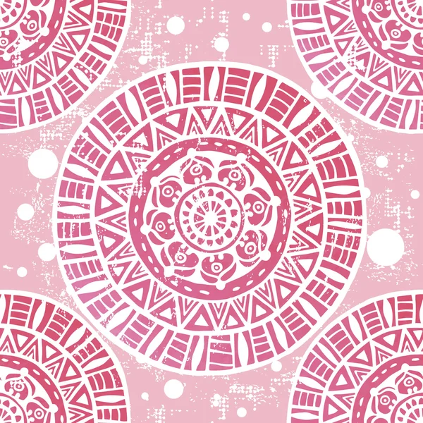 手描きピンク民族シームレス パターン — ストックベクタ