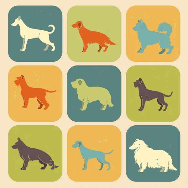 कुत्र्यांच्या प्रजातींच्या शैलीकृत रंगीत चिन्ह संच विना-रॉयल्टी स्टॉक इलस्ट्रेशन