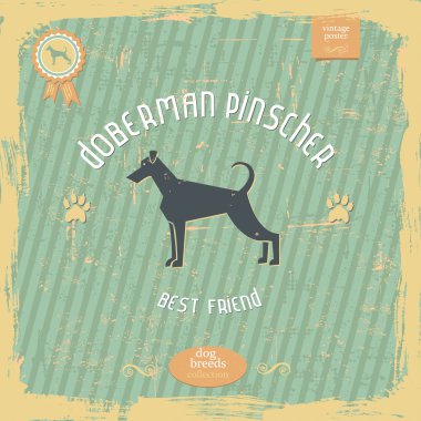 Doberman Pinscher vintage tipografi poster el çekilmiş