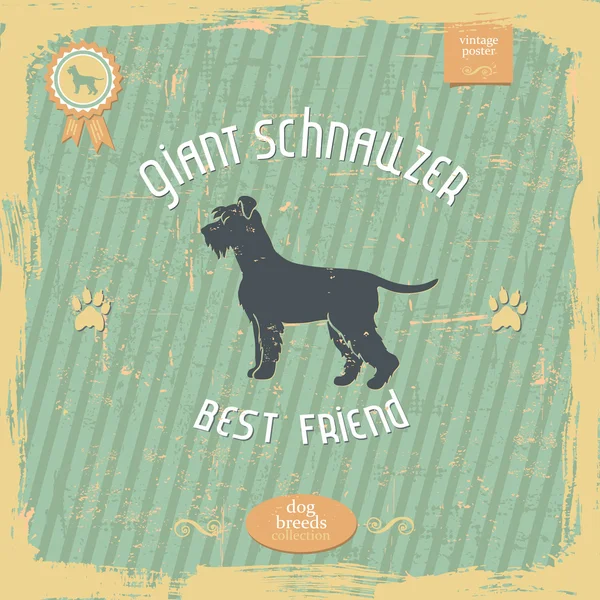 โปสเตอร์การพิมพ์วินเทจยักษ์ Schnauzer วาดด้วยมือ — ภาพเวกเตอร์สต็อก