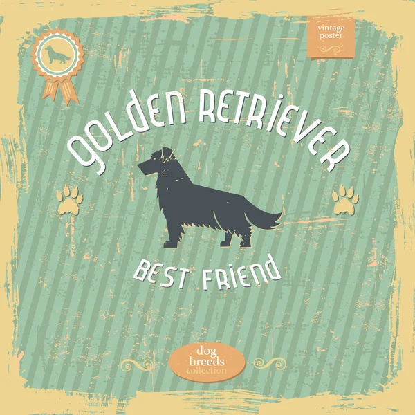 Cartel de tipografía vintage Golden Retriever dibujado a mano — Vector de stock