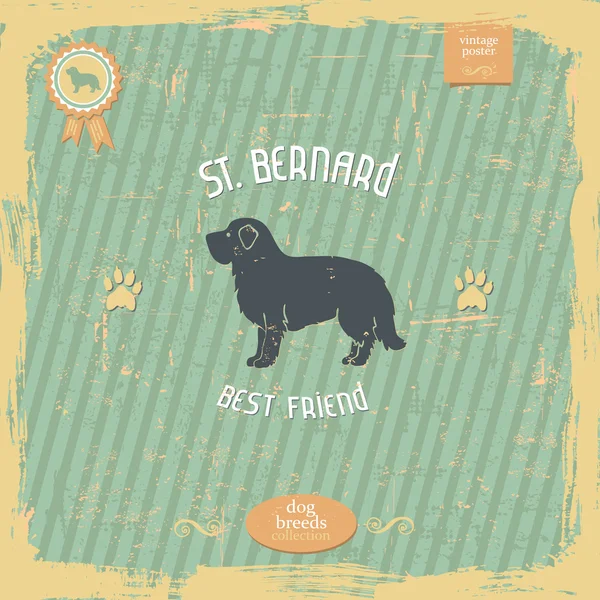 Mão desenhado St. Bernard vintage tipografia cartaz — Vetor de Stock