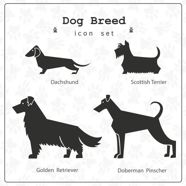 चार कुत्र्यांच्या जातींचा शैलीकृत संच स्टॉक व्हेक्टर