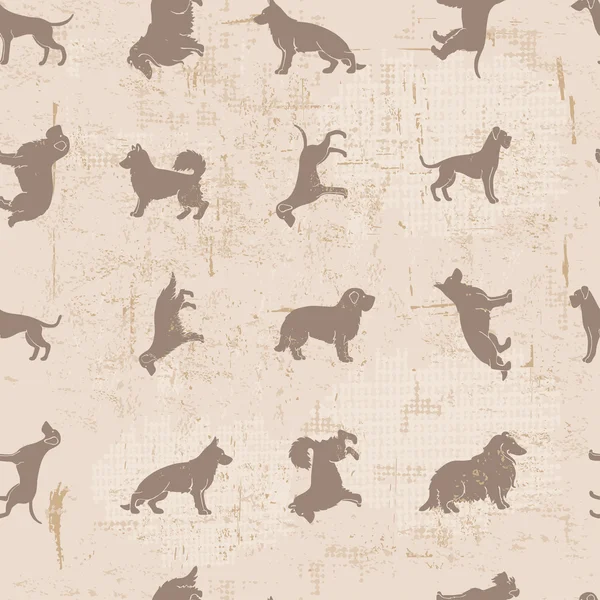 Dog breeds silhouettes  vintage shabby seamless pattern — Stock Vector