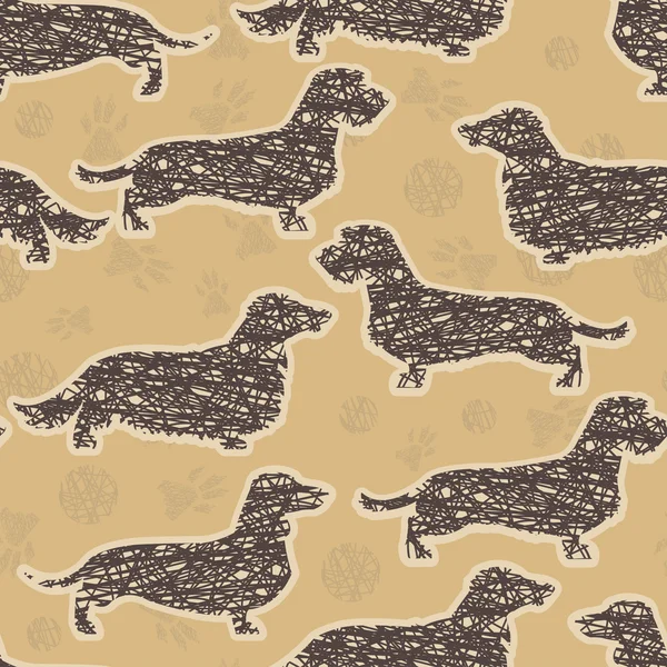 Dachshunds varieties vintage seamless pattern — ストックベクタ