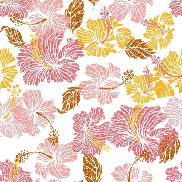 Hibiscus fleurs motif sans couture — Image vectorielle