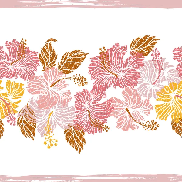 Hibiscus fleurs frontière sans fin — Image vectorielle