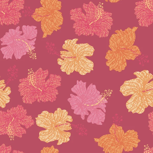 Hibiskusblüten rosafarbenes nahtloses Muster — Stockvektor