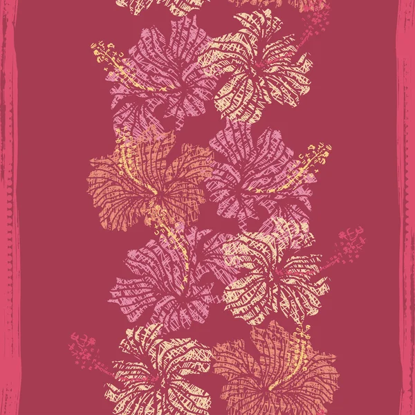 Hibiscus fiori pizzo bordo senza cuciture — Vettoriale Stock