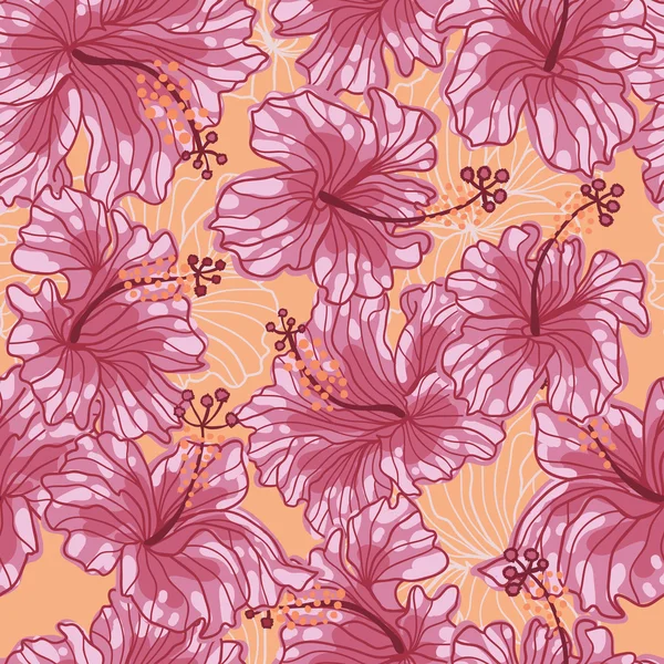 Hibiscus bloemen naadloze patroon — Stockvector