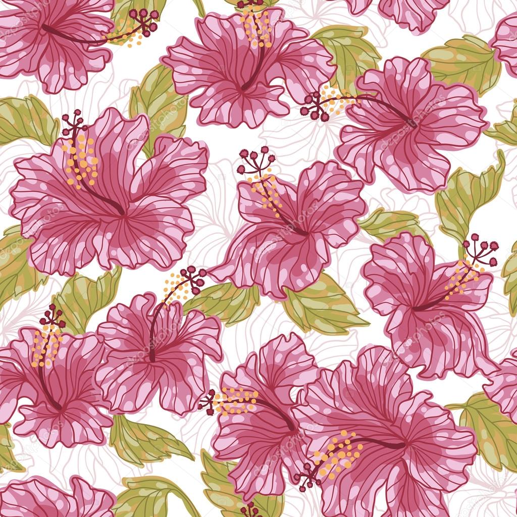 Hibiscus flowers fresh seamless pattern