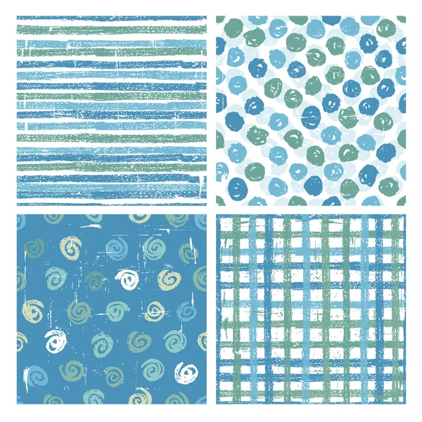 Set of four seamless patterns in blue — Stock Vector