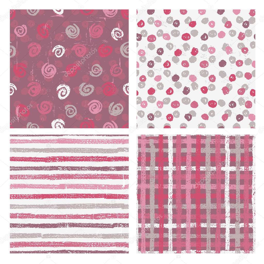Set of four naive styled seamless patterns
