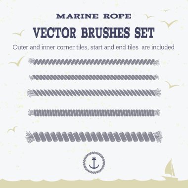 Marine rope style vector pattern brushes clipart