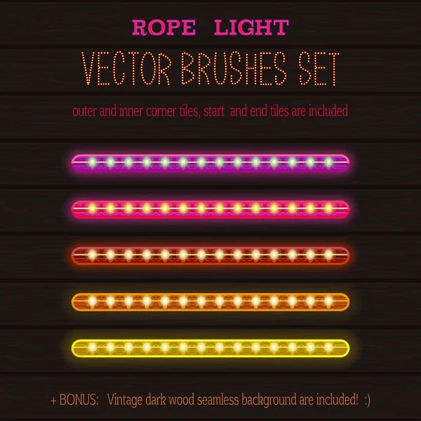 Luces de cuerda led estilo vector patrón cepillos conjunto — Vector de stock