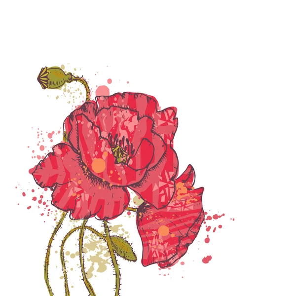 Tarjeta de flores de amapola roja dibujada a mano — Vector de stock