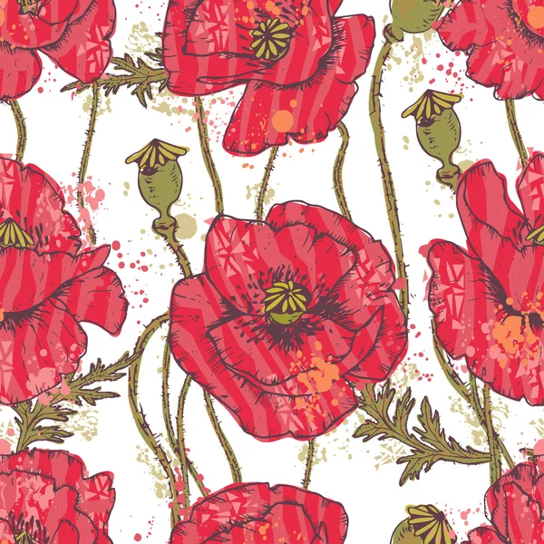 Hand drawn Red poppy flowers seamless pattern — Free Stock Photo