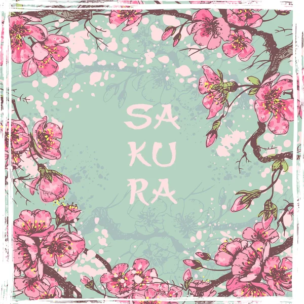 Cartão de primavera sakura —  Vetores de Stock