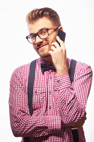 Człowiek o prywatny telefon rozmowy — Zdjęcie stockowe