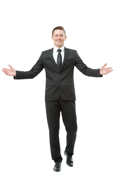 Businessman gesturing welcome sign — Stock Photo, Image