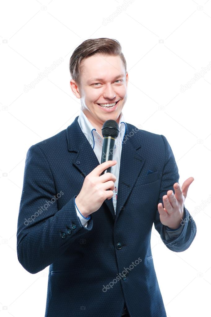 Young man holding microphone