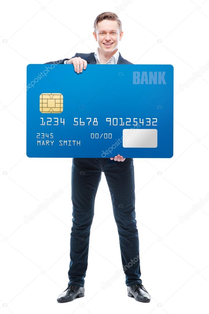 Man holding banking card.