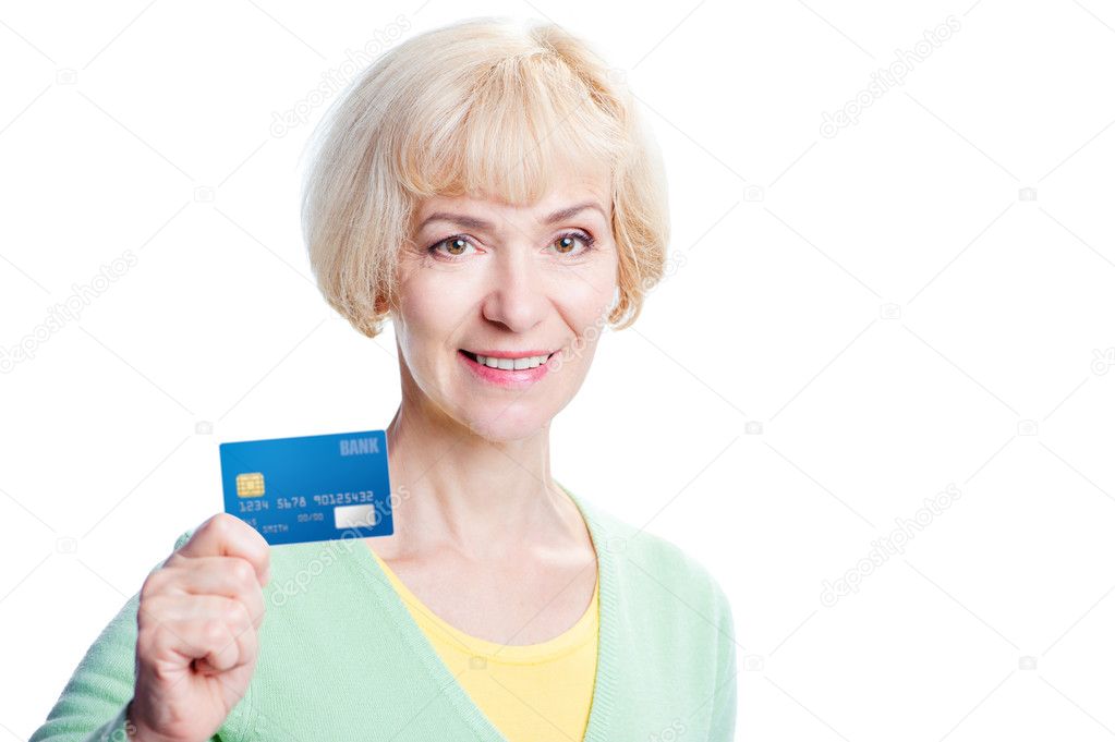 Woman showing bank card