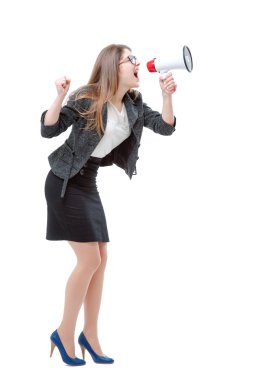 megafon kullanarak iş kadını.