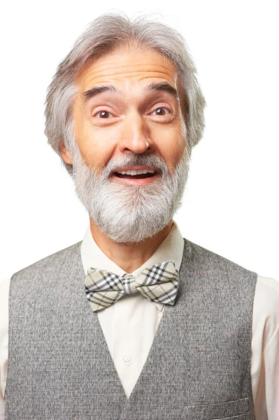 Homem idoso sorridente surpreso — Fotografia de Stock