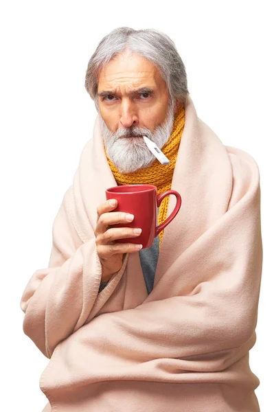 Ill homem coberto com cobertor — Fotografia de Stock