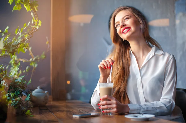 Young woman on cafe — Stock Photo, Image
