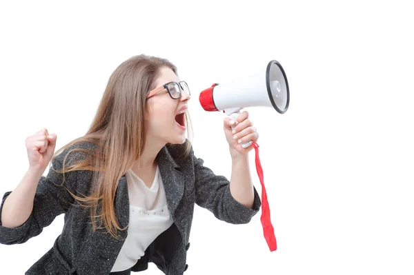 Mulher de negócios usando megafone . — Fotografia de Stock