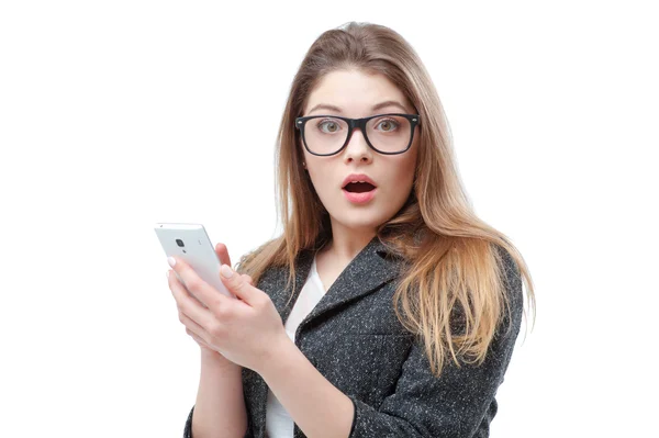 Surprised woman in glasses — Stock fotografie