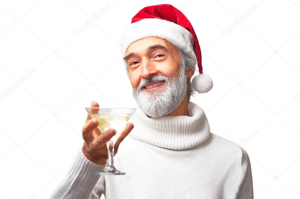 Man in santa's hat with martini