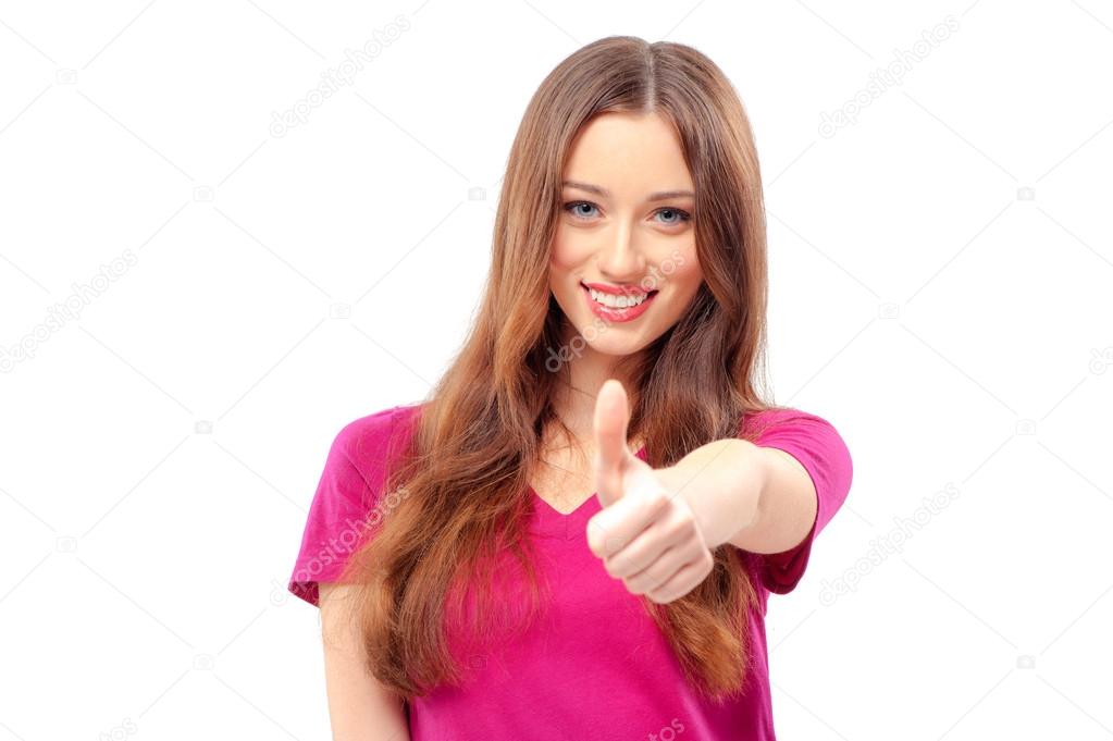 woman showing her thumb up