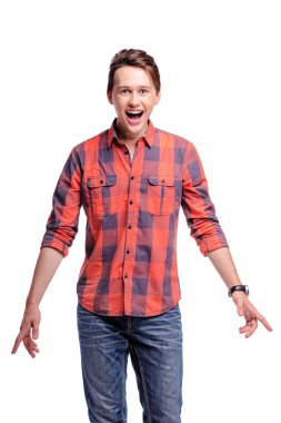 Genç adam açılmış ağzıyla hayran