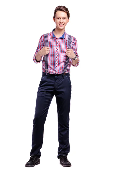 Guapo joven en camisa con tirantes — Foto de Stock