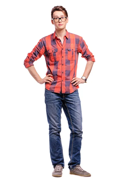 Handsome young man in shirt and jeans — Stock Photo, Image