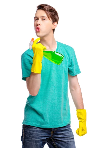 Hombre en guantes de limpieza — Foto de Stock