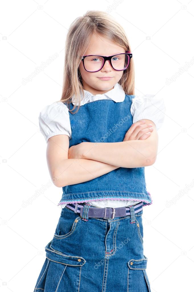 Girl in glasses holding arms crossed