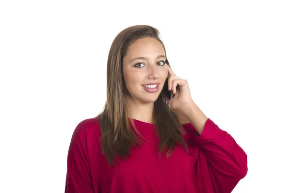 Menina fala por telefone móvel — Fotografia de Stock