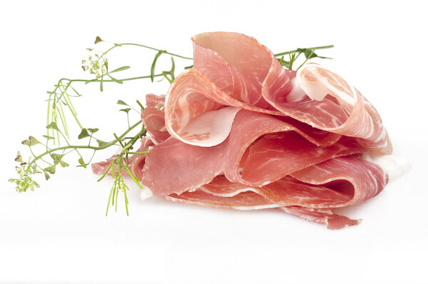 Raw ham leg sliced