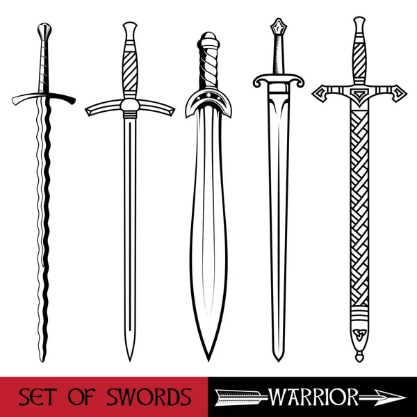 Ancient Europe weapon - set of swords. Vikings sword, sword knights crusaders, Celtic sword — Stock Vector