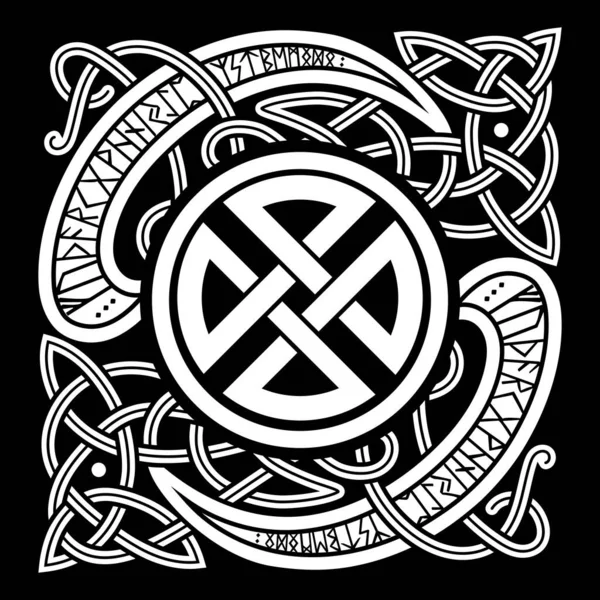 Viking, design. Vintage pattern and Norse runes. Illustration in the Scandinavian Celtic style — 스톡 벡터