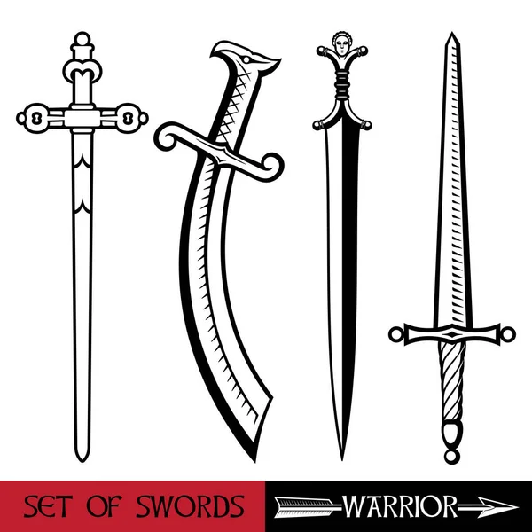 Ancient Europe weapon - set of swords. Vikings sword, sword knights crusaders, Celtic sword — Stock Vector